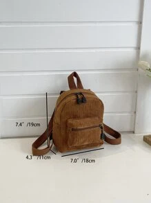 Mini Pocket Front Corduroy Backpack - Brown - View 8