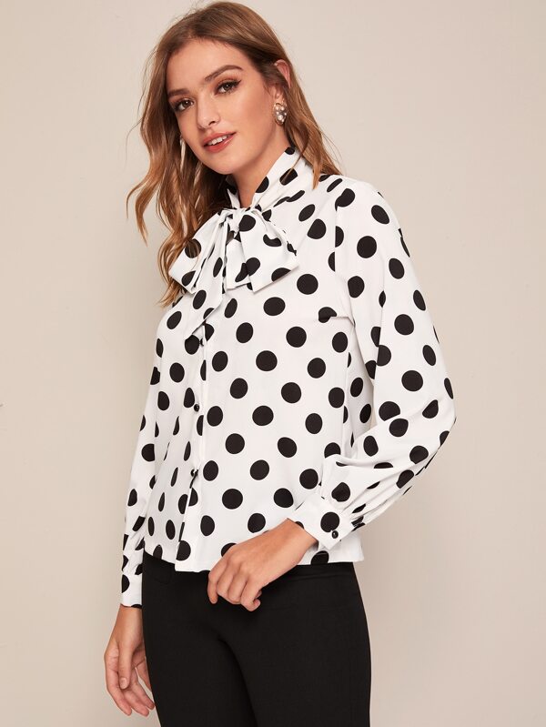 Is That The New Tie Neck Polka Dot Button Up Shirt ?? ROMWE USA