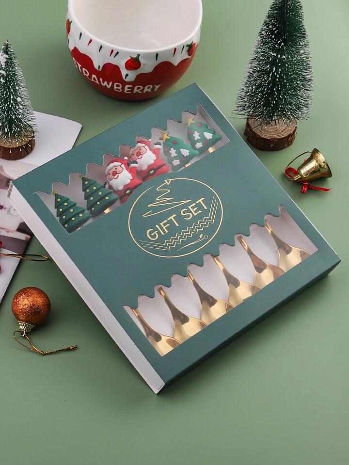 Weihnachtslöffel Set 6-tlg - Edelstahl Dessertlöffel Mit Weihnachtsanhängern