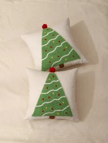 Miater 1pc Canvas Gingerbread Man & Christmas Tree Embroidered Pillowcase - Multicolor - View 5