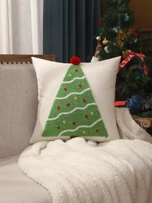 Miater 1pc Canvas Gingerbread Man & Christmas Tree Embroidered Pillowcase - Multicolor - View 6