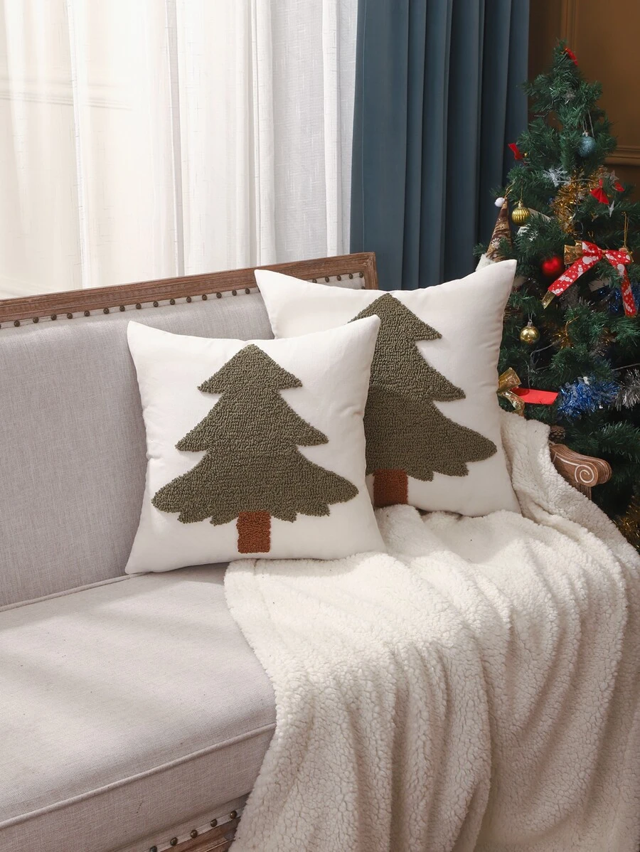 1 pieza Funda de cojín sin relleno árbol de Navidad con bordado - Multicolor - Ver 1
