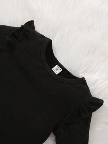 Young Girl Ruffle Trim Tee & Bow Front Corduroy Skirt