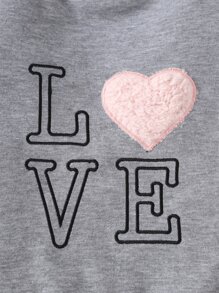 SHEIN Toddler Girls Letter And Heart Embroidery Contrast Panel Sweatshirt & Sweatpants