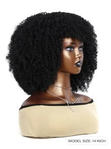 自然短卷人造假髮 - 黑色 - 查看 3