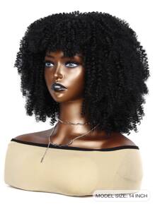 自然短卷人造假髮 - 黑色 - 查看 4