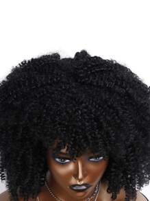 自然短卷人造假髮 - 黑色 - 查看 6