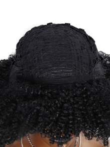 自然短卷人造假髮 - 黑色 - 查看 7