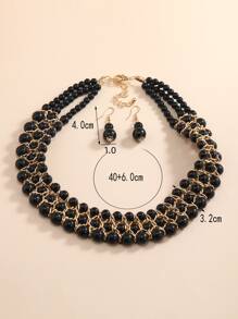 3pcs Đồ trang trí Ngọc Trai giả Bộ trang sức - màu đen - Xem 4