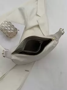 大容量时尚休闲小众设计简约纯色拉链单肩/斜挎包，适合工作/通勤 - 米色 - 查看 9