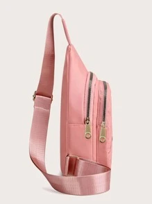 新款女士單肩斜挎包，休閒皮革多口袋單肩背包，復古腰包適用於戶外旅遊通勤防水日常使用手提包，可調節寬帶臀包 - 粉色 - 查看 4