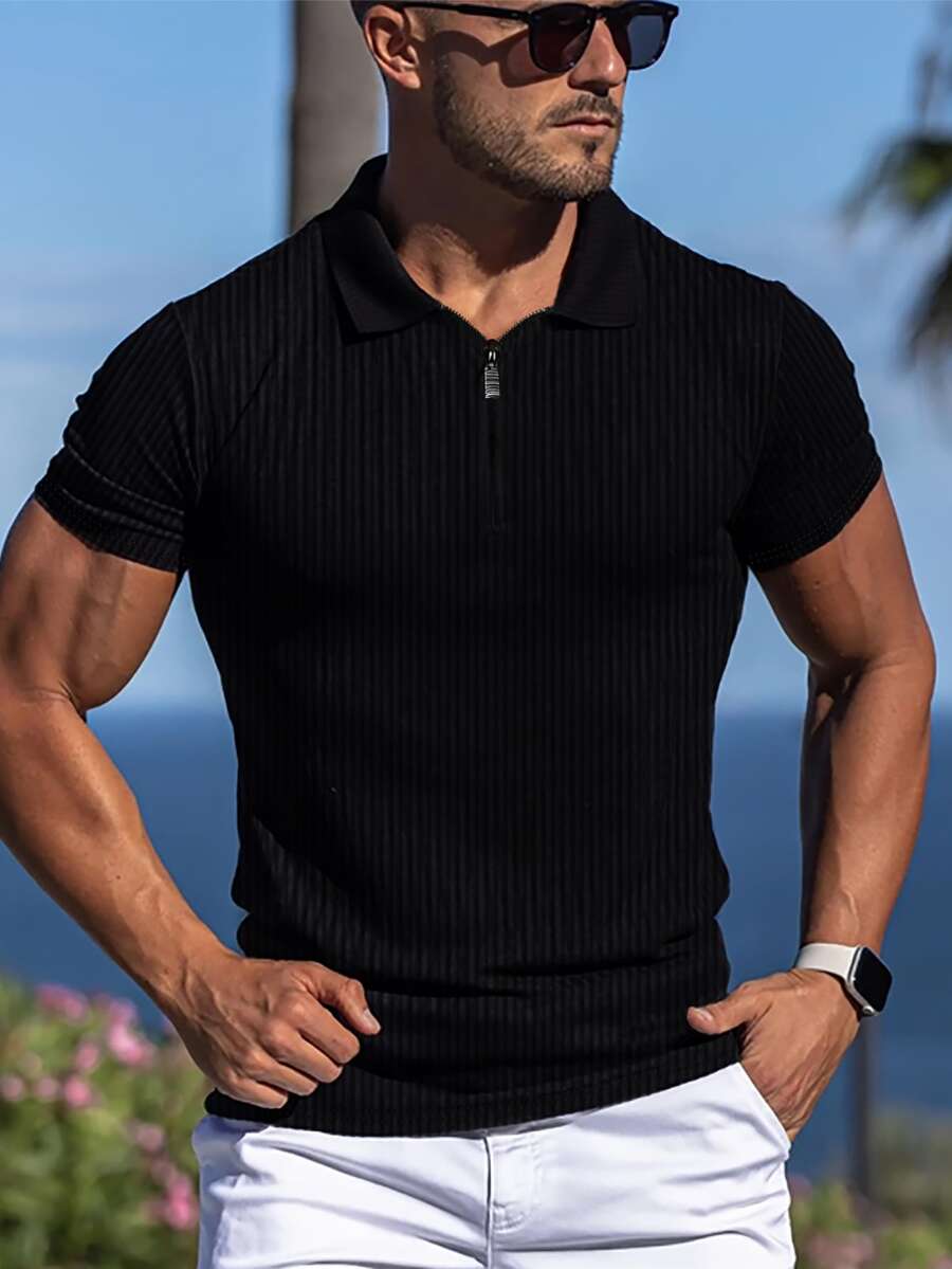 Manfinity Men Quarter Zip Polo Shirt - Black - View 1