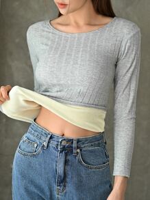 DAZY 素色保暖內衣上衣 - 灰色 - 查看 1