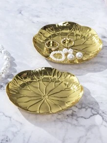 Lotus Leaf Shaped Jewelry Tray - Gold - View 3