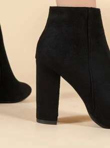 秋冬搭配上衣，女士黑色粗跟拉链侧靴，优雅尖头经典靴，女士靴子 - 黑色 - 查看 5