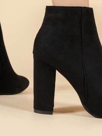 Fall/Winter Match Tops, Women's Black Chunky Heel Zipper Side Boots, Elegant Point Toe Classic Boots,Boots For Women