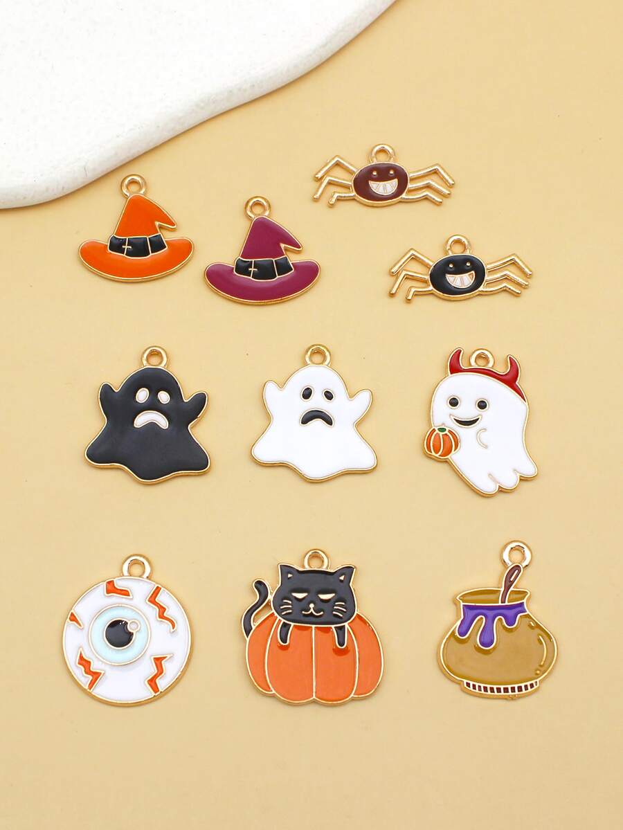 10pcs Halloween Hat & Ghost DIY Pendant - Multicolor - View 1