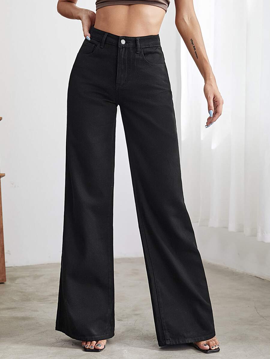 SHEIN Essnce Full Length Baggy Jeans - Black - View 1