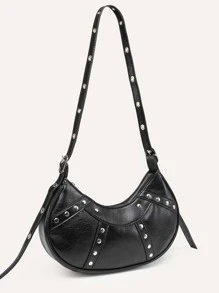 Bolso hobo ligero, informal, con tachuelas y decoración para adolescentes, niñas, mujeres, estudiantes universitarios, novatos y trabajadores de cuello blanco, perfecto para la oficina, la universidad, el trabajo, los negocios, los viajes diarios, al aire libre, los viajes, las excursiones - Negro - Ver 2