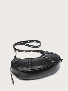 Bolso hobo ligero, informal, con tachuelas y decoración para adolescentes, niñas, mujeres, estudiantes universitarios, novatos y trabajadores de cuello blanco, perfecto para la oficina, la universidad, el trabajo, los negocios, los viajes diarios, al aire libre, los viajes, las excursiones - Negro - Ver 4