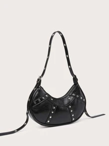 Bolso hobo ligero, informal, con tachuelas y decoración para adolescentes, niñas, mujeres, estudiantes universitarios, novatos y trabajadores de cuello blanco, perfecto para la oficina, la universidad, el trabajo, los negocios, los viajes diarios, al aire libre, los viajes, las excursiones - Negro - Ver 5