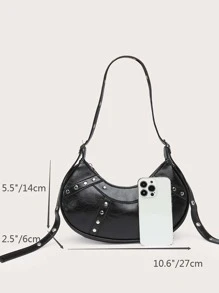Bolso hobo ligero, informal, con tachuelas y decoración para adolescentes, niñas, mujeres, estudiantes universitarios, novatos y trabajadores de cuello blanco, perfecto para la oficina, la universidad, el trabajo, los negocios, los viajes diarios, al aire libre, los viajes, las excursiones - Negro - Ver 8