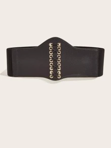 Eyelet Detail Lace Up Front Corset Belt - Black - View 2