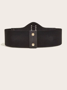 Eyelet Detail Lace Up Front Corset Belt - Black - View 3