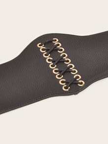 Eyelet Detail Lace Up Front Corset Belt - Black - View 4