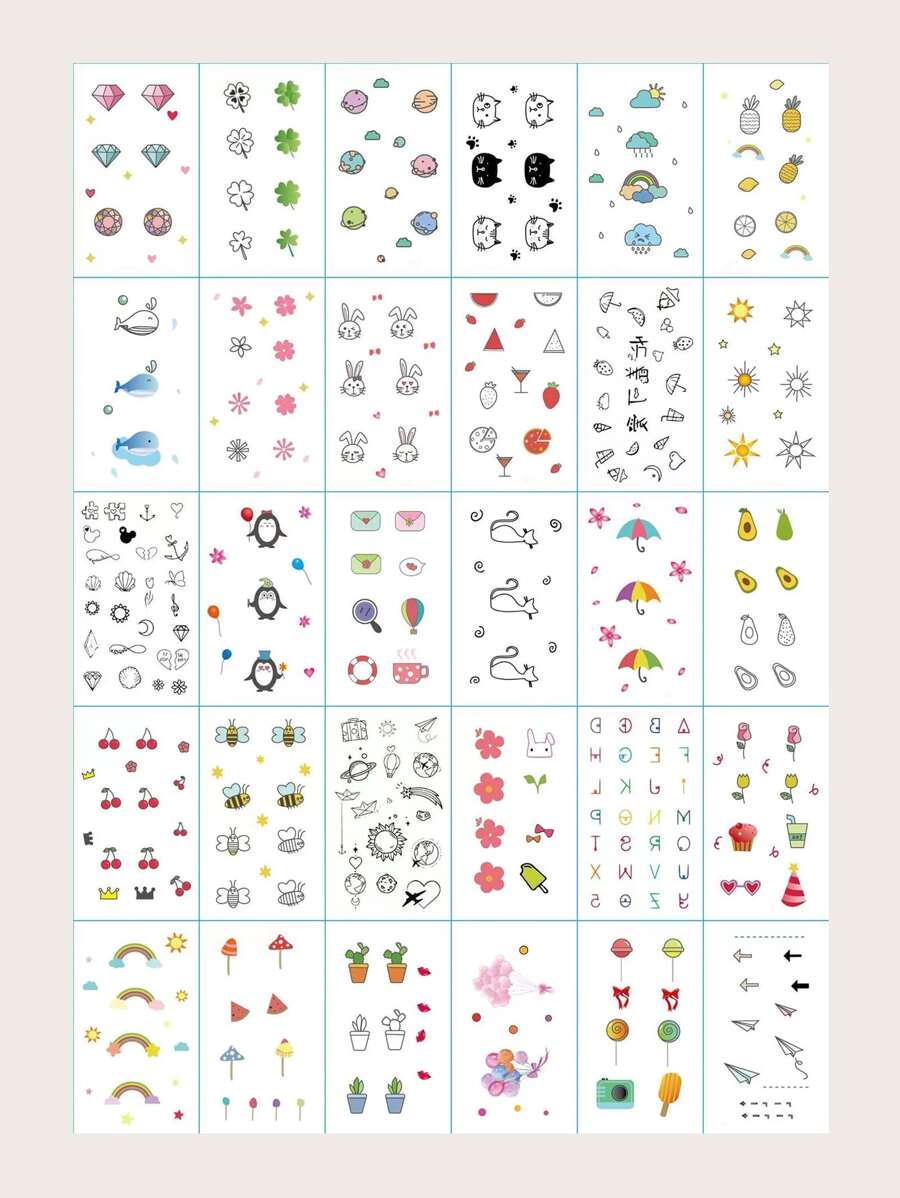 30sheets Cartoon Graphic Tattoo Sticker - Multicolor - View 1