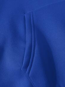 SHEIN EZwear Planet Print Kangaroo Pocket Drawstring Thermal Lined Hoodie - Royal Blue - View 7