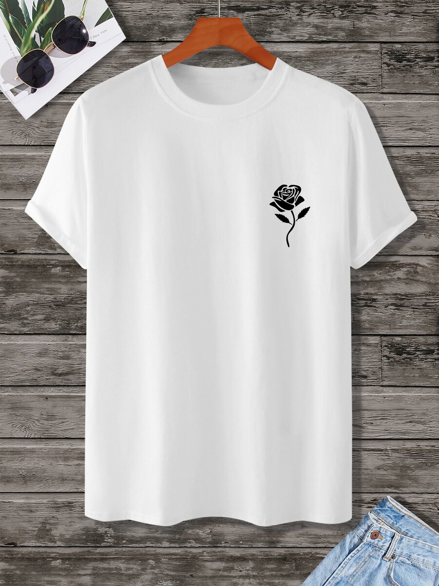 Manfinity Homme Hombres Camiseta con estampado floral - Blanco - Ver 1