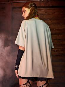 WB Horror | ROMWE Camiseta figura con estampado de letra - Albaricoque - Ver 3