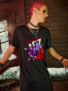 ROMWE MEN WB Horror | ROMWE Guys Letter & Cartoon Graphic Tee - Black - View 2