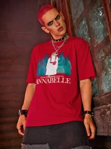 ROMWE MEN WB Horror | ROMWE Guys Figure Graphic Tee - Red - View 3