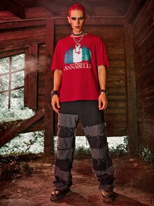 ROMWE MEN WB Horror | ROMWE Guys Figure Graphic Tee - Red - View 4