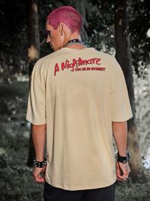 ROMWE MEN WB Horror | ROMWE Hombres Camiseta con estampado de dibujos animados - Caqui - Ver 5