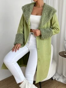 SHEIN EZwear 毛絨面板大翻領仿麂皮外套