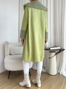 SHEIN EZwear 毛絨面板大翻領仿麂皮外套