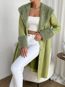 SHEIN EZwear 毛絨面板大翻領仿麂皮外套