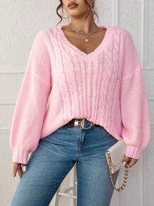 Calvaya Plus Cable Knit Sweter Z Opuszczonymi Ramionami, Na Zimę