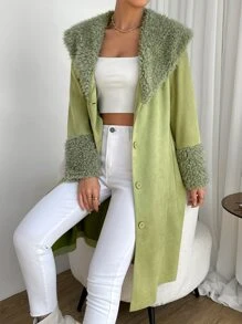 SHEIN EZwear 毛絨面板大翻領仿麂皮外套