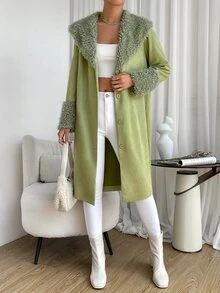 SHEIN EZwear 毛絨面板大翻領仿麂皮外套