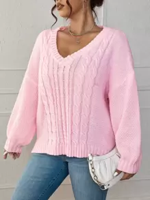 Calvaya Plus Cable Knit Sweter Z Opuszczonymi Ramionami, Na Zimę