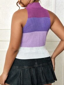 大碼撞色小高領針織上衣 - 彩色 - 查看 2