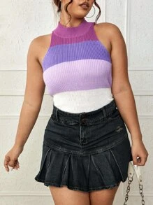 大碼撞色小高領針織上衣 - 彩色 - 查看 3