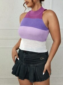 大碼撞色小高領針織上衣 - 彩色 - 查看 4