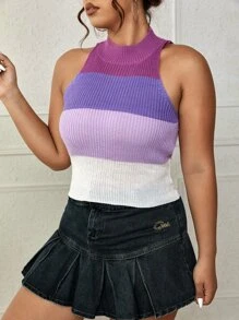 大碼撞色小高領針織上衣 - 彩色 - 查看 5