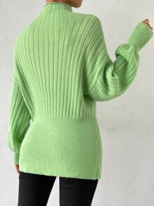 Mock Neck Drop Shoulder Jumper Without Belt - Green - View 2