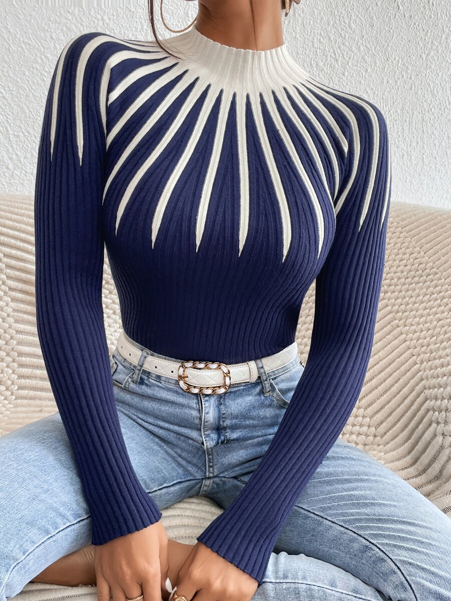 Mulvari Colourblock Mock Neck Jumper - Blue - View 1